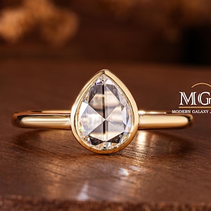 Pear cut Lab Grown Diamond Ring, Pear Rosecut Diamond Ring, Bezel Set Comfort Fit Ring, Lab Grown Diamond, Solitaire Engagement Ring