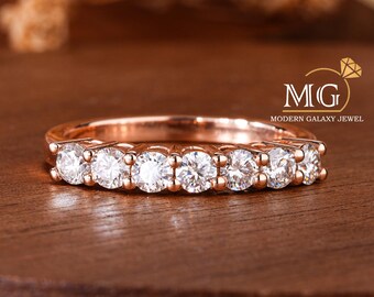 Alianza de boda de 3 mm con diamantes redondos creados en laboratorio para mujer, con siete diamantes, diamantes cultivados en laboratorio EF/VS, apilable, ideal como regalo de aniversario.