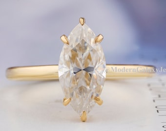 2CT Marquise cut Lab Grown Diamond Engagement Ring, 14K yellow gold Solitaire Diamond Wedding Ring