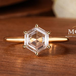 Hexagon cut Lab Grown Diamond Ring, Hexagon Rosecut Diamond Ring, Bezel Set Comfort Fit Ring, Lab Grown Diamond, Solitaire Engagement Ring