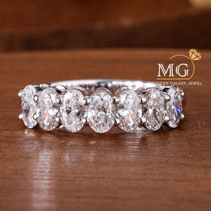 Oval cut Lab Grown Diamond Band, Half Eternity Oval cut Diamond Band, Lab Grown Diamond Wedding Band, 7 Stone Ring, Stackable Diamond Band