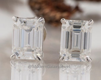 1ct Emerald Cut Lab Grown Diamond Stud Earrings, 14k Gold
