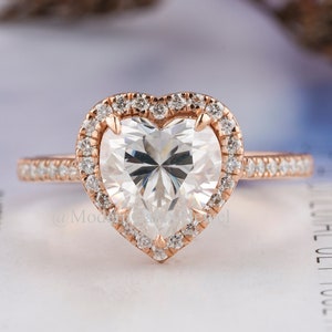 1 CT F color VS2 clarity Heart Shape Lab Grown Diamond Ring, 14k Gold Ring, Halo Diamond Engagement Ring, Lab Grown Heart Ring Jewelry