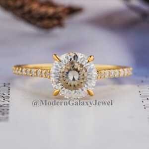 Anello con diamante taglio portoghese rotondo, anello con diamante moissanite taglio rotondo, anello di fidanzamento, fede nuziale, anello di anniversario, regalo per lei M307