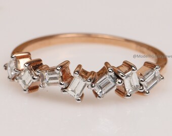 Natural White Baguette cut Diamond Ring, Dainty Eternity Diamond Ring, 14k Rose Gold Baguette ring, Stacking Ring, Engagement Ring, M17