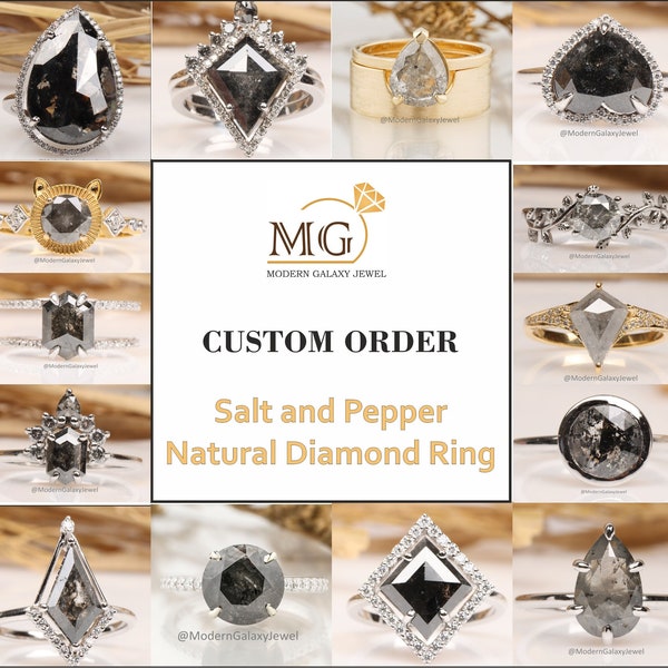 Custom Salt and Pepper Diamond Ring, 14K Gold Ring, Engagement Ring, Wedding Band for Women, Anniversary & Birthday Gifts, Handmade Ring