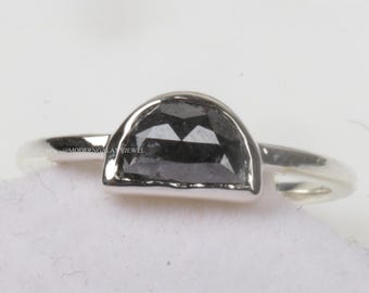 Half Moon Diamond Ring, Natural Loose Half Moon cut Diamond Ring, Salt and Pepper Diamond Ring, Engagement Ring, Wedding Ring, M388
