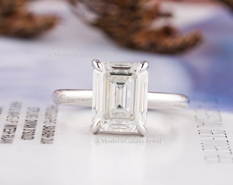 Anello con diamante taglio smeraldo da 5,0 carati certificato IGI colore E purezza VVS2, anello in oro 14k, anello di fidanzamento solitario, fede nuziale