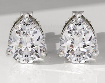 2.0CTW Pear cut Lab Grown Diamond Earrings, 14K White Gold Pear cut Diamond Studs Earrings