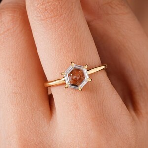 Hexagon cut Lab Grown Diamond Ring, Hexagon Rosecut Diamond Ring, Bezel Set Comfort Fit Ring, Lab Grown Diamond, Solitaire Engagement Ring