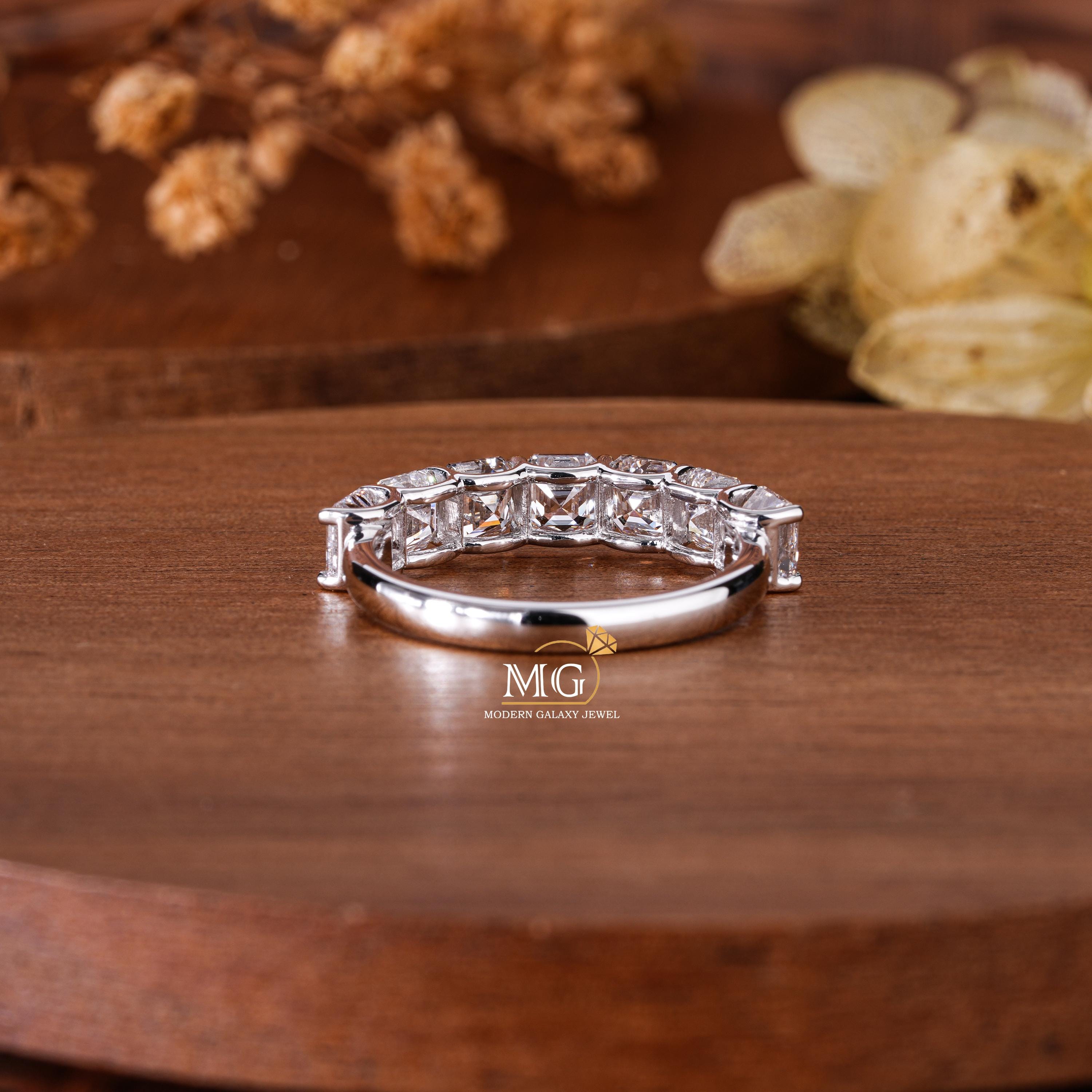 Asscher Cut Diamond Half Eternity Wedding Band for Her, Lab Grown