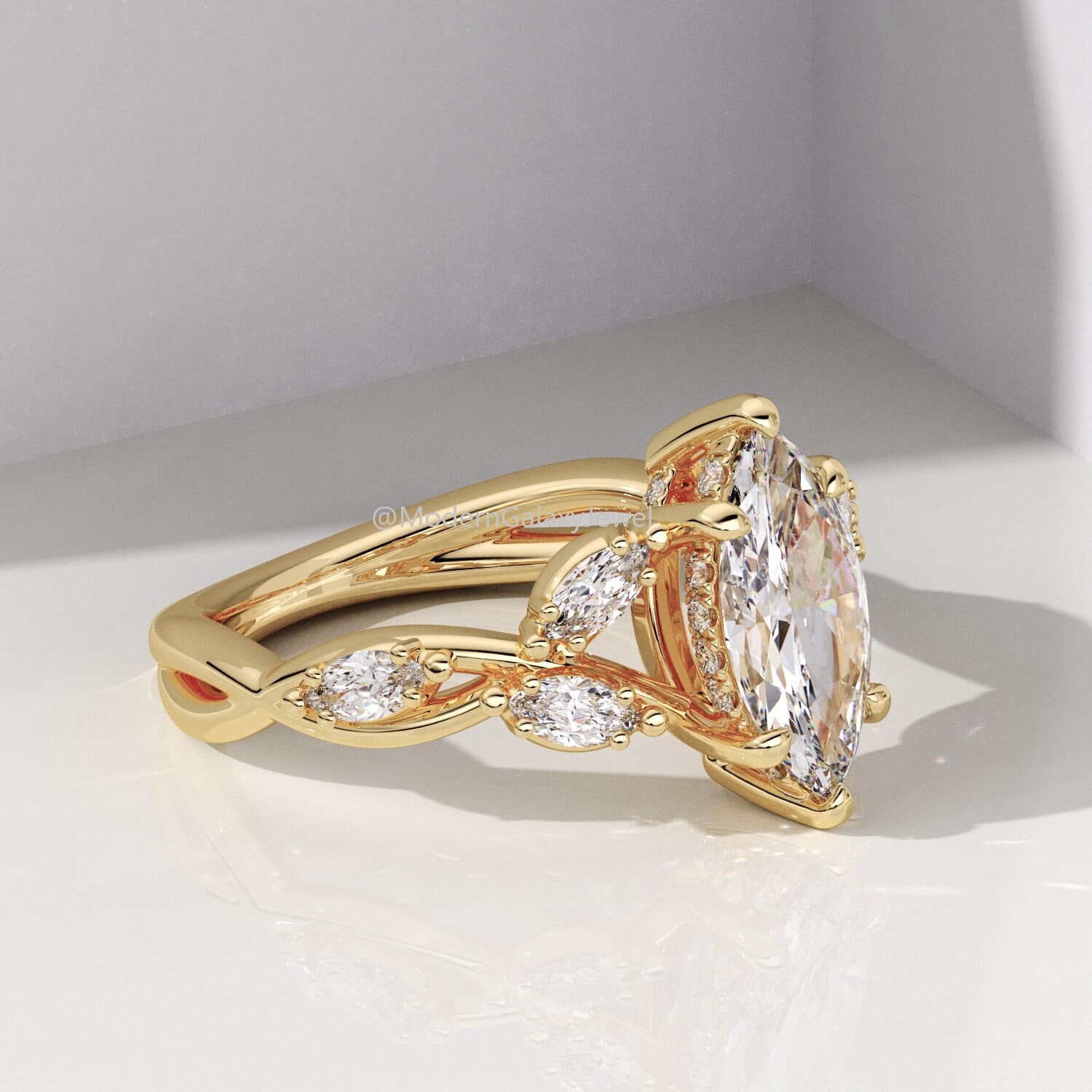 2.0 CT F/VS1 マーキスカット ラボ グロウン ダイヤモンド リング、14k 