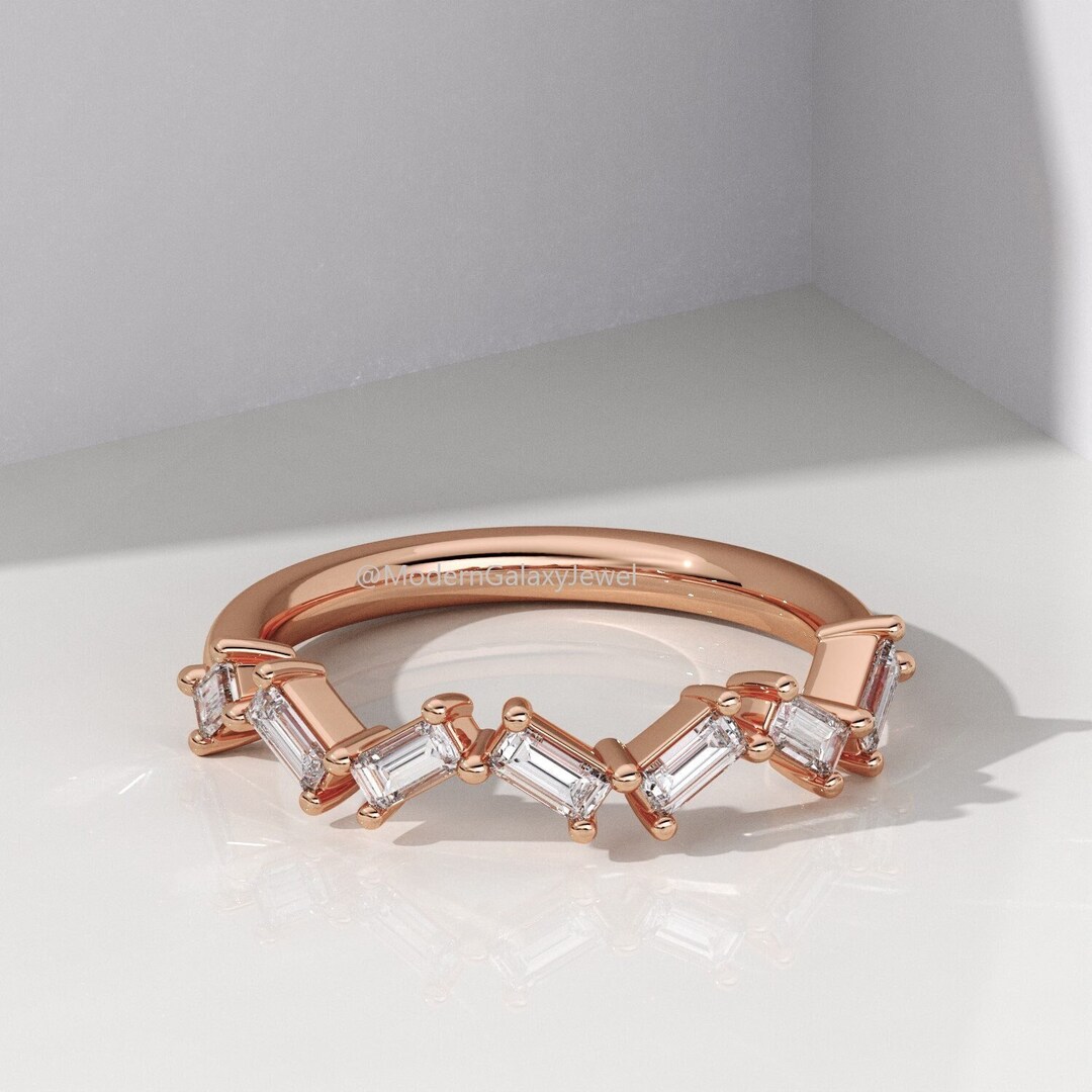 Baguette Cut Diamond Band, Lab Grown Diamond Band, 14k Gold Wedding ...