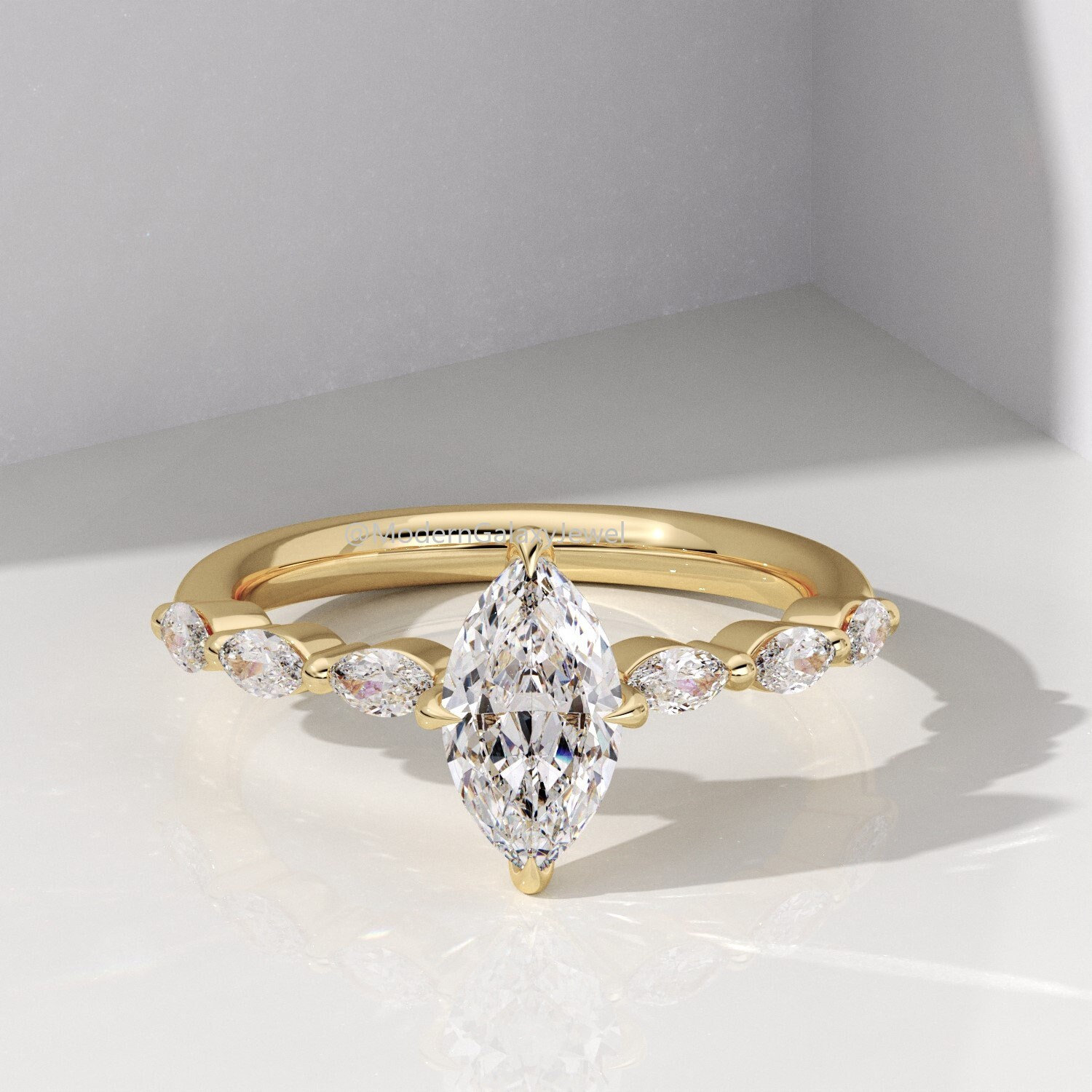 2.0 CT F/VS1 マーキスカット ラボ グロウン ダイヤモンド リング、14K 