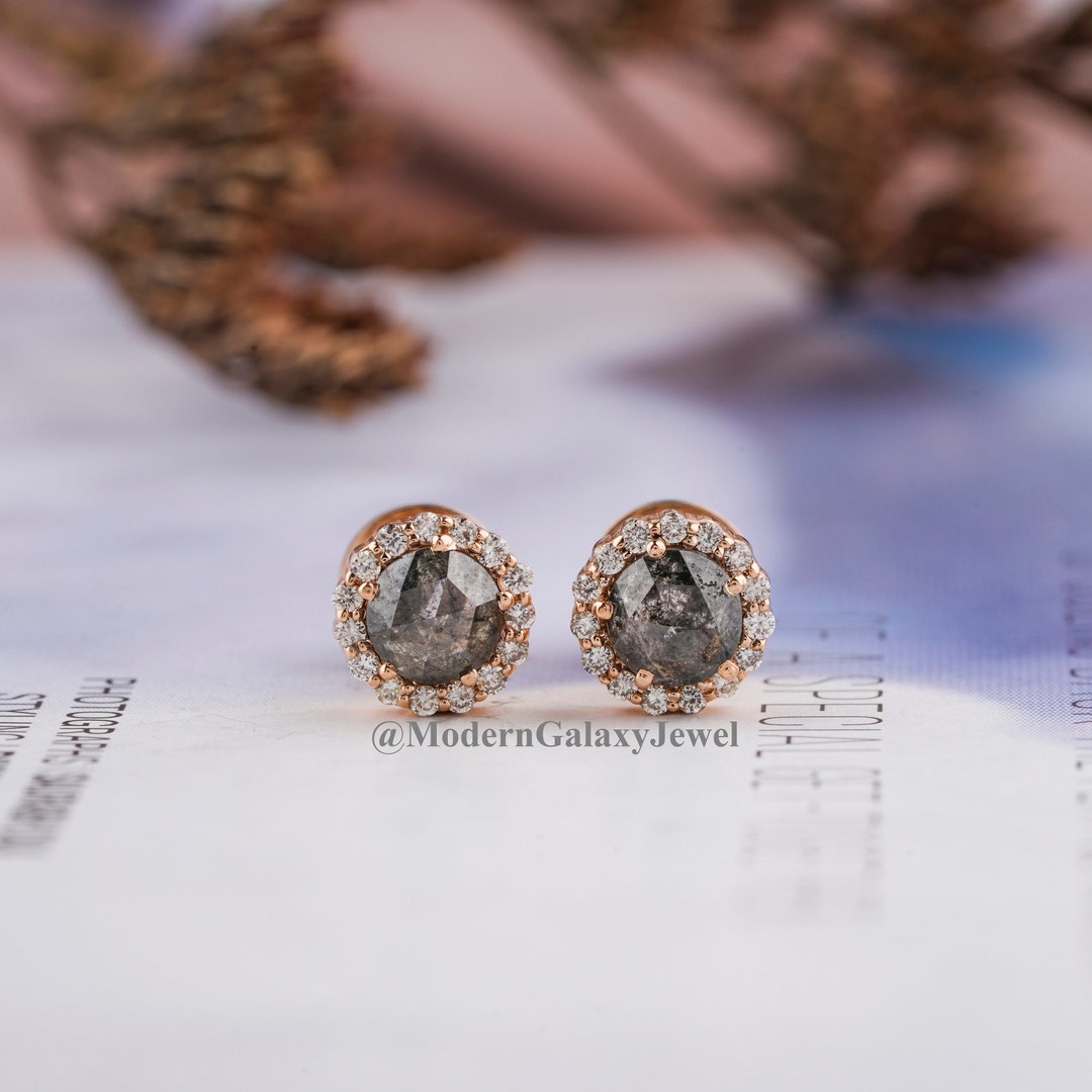 Salt and Pepper Diamond Earrings Studs Round Rosecut Diamond Etsy