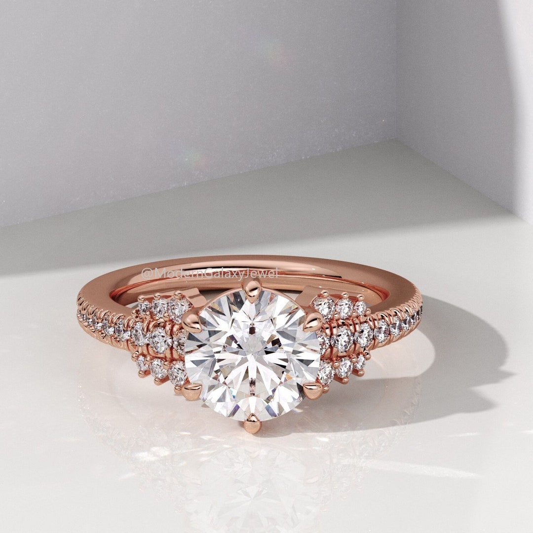 2.0 CT F/VS1 Round Cut Lab Grown Diamond Ring, 14k Gold Engagement Ring ...