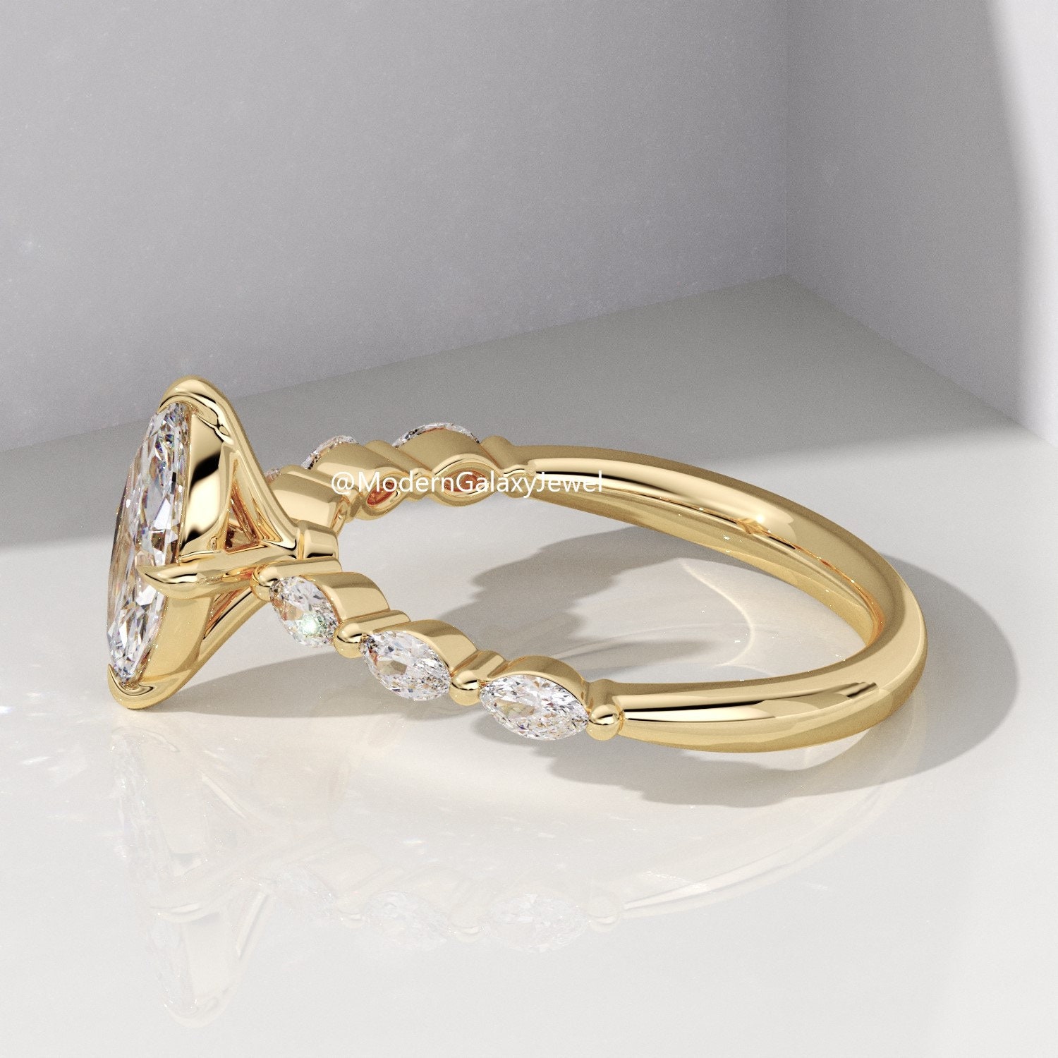 2.0 CT F/VS1 マーキスカット ラボ グロウン ダイヤモンド リング、14K 