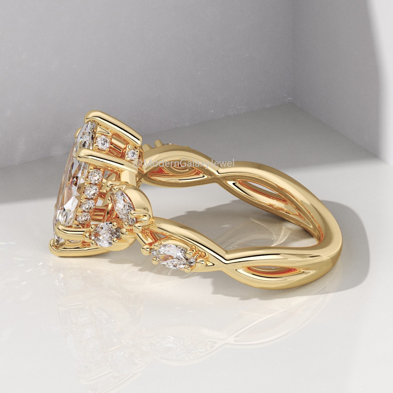 2.0 CT F/VS1 マーキスカット ラボ グロウン ダイヤモンド リング、14k 