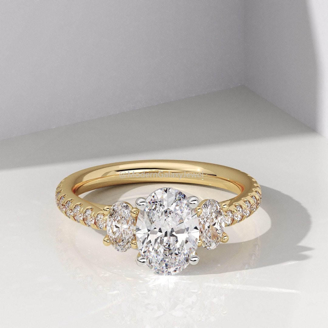 2.0 CT F/VS1 IGI CERTIFIED Oval Cut Lab Grown Diamond Ring, 14k Gold ...