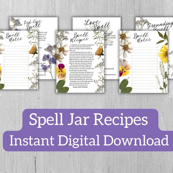 Spell Jar Recipes, Book of Shadows Inserts, Grimoire Printable, Spell Jar Printable