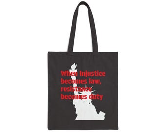 Protest Resistance Cotton Tote Bag - Liberty Background, Activist Gift, Reusable Eco Bag, Political Statement, Justice Advocate Tote