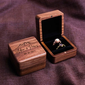 Personalized Wedding Ring Box Custom Wood Ring Box Engagement Ring Box Ring Bearer Single Slot Ring Box Proposal Engraved Ring Holder