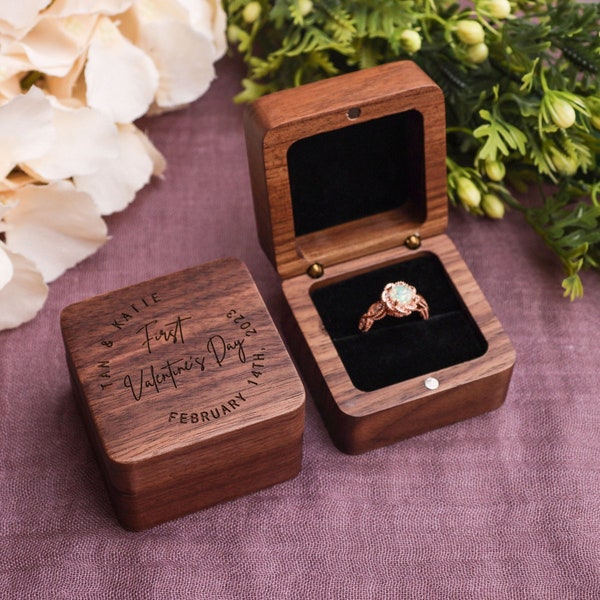 Caja de anillo de boda personalizada Caja de anillo de madera personalizada Caja de anillo de compromiso Portador de anillo Caja de anillo de ranura única Propuesta Soporte de anillo grabado