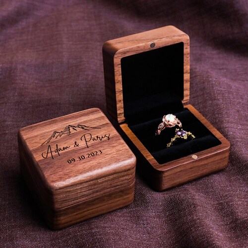 Personalized Wedding Ring Box Custom Wood Ring Box Engagement Etsy