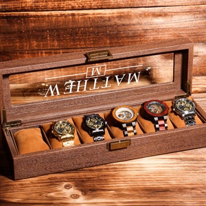 Personalized Watch Box - Holds 6 Watches, Watch Organizer, Watch Storage, Custom, Christmas gift, Dad gift, Man gifs