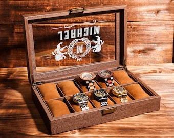 Scatola porta orologi personalizzata - Contiene 10 orologi, organizer per orologi, contenitore per orologi, personalizzabile, regalo di Natale, regalo per papà, regalo per uomo
