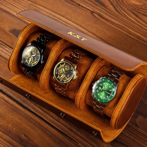 Gepersonaliseerde leren horlogekast - cadeau voor hem - cadeau voor papa - horlogeopslag voor hem - horlogecadeaus voor vaders - cadeau bruidegom