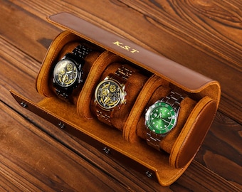 Estuche de cuero personalizado para reloj - Regalo para él - Regalo para papá - Almacenamiento de relojes para él - Regalos de relojes para papás - Regalo para el novio