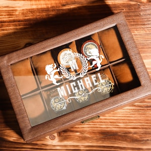 Personalized Watch Box - Holds 10 Watches, Watch Organizer, Watch Storage, Custom, Christmas gift, Dad gift, Man gifs