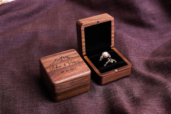 Personalized Wedding Ring Box Custom Wood Ring Box Engagement Ring Box Ring Bearer Single Slot Ring Box Proposal Engraved Ring Holder