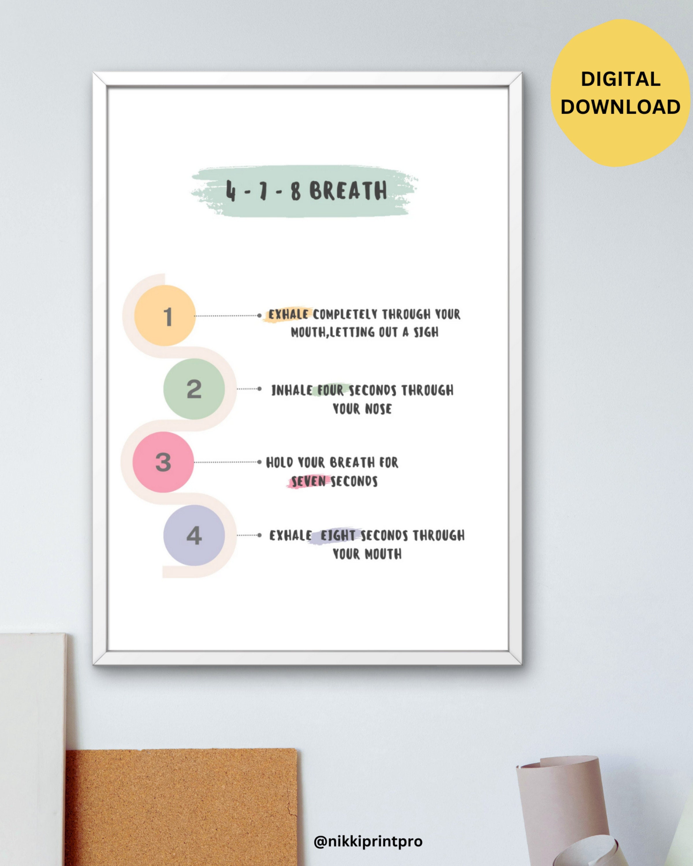 4-7-8 Breathing Poster Printable anxiety Relief Posterstress Relief ...