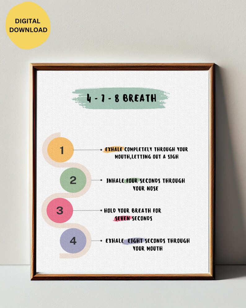 4-7-8 Breathing Poster Printable anxiety Relief Posterstress Relief ...