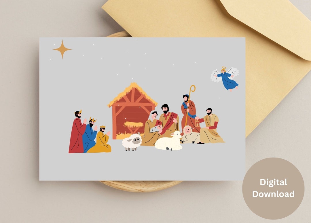 Printable Nativity Scene Christmas Card Religious Christmas Card Holy Family Christmas Card