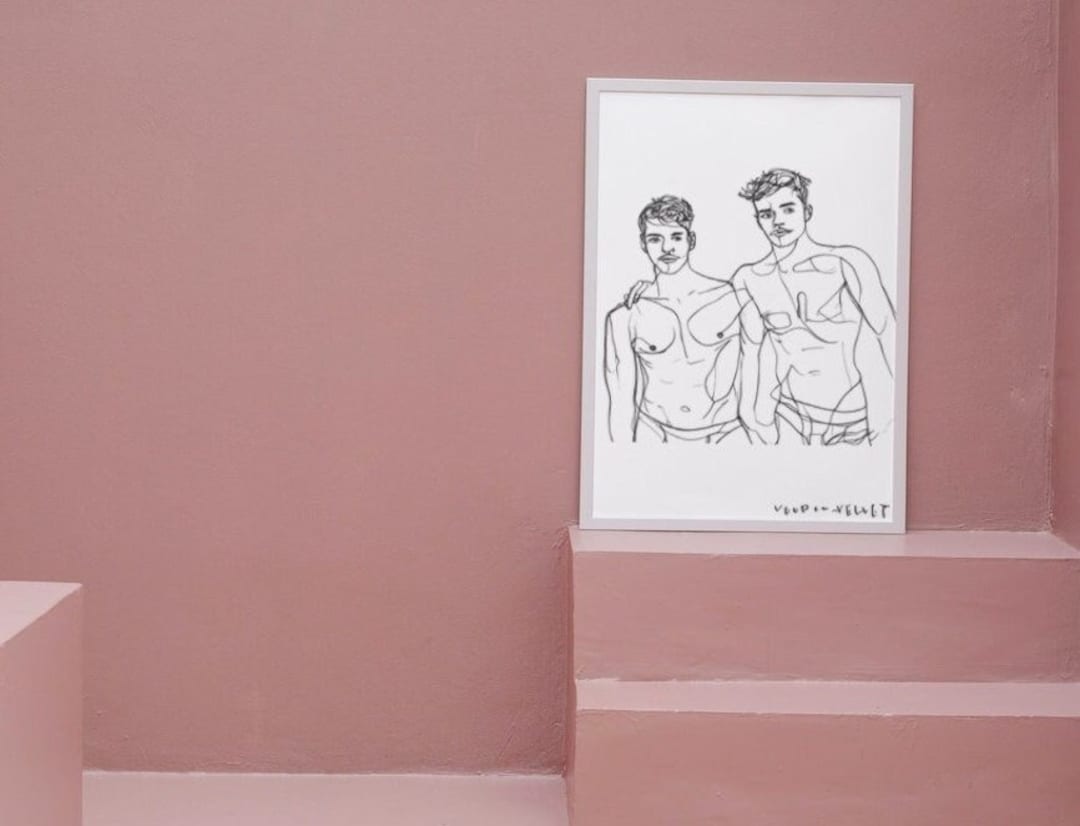 On Hold | Sensual Gay Male Line Drawings | Printable Wall Art | LGBTQIA ...