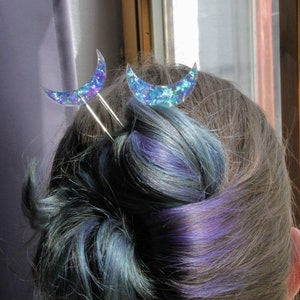 Fairy Hairstick with sparkling crescent moon, hairpin, hair needle image 6