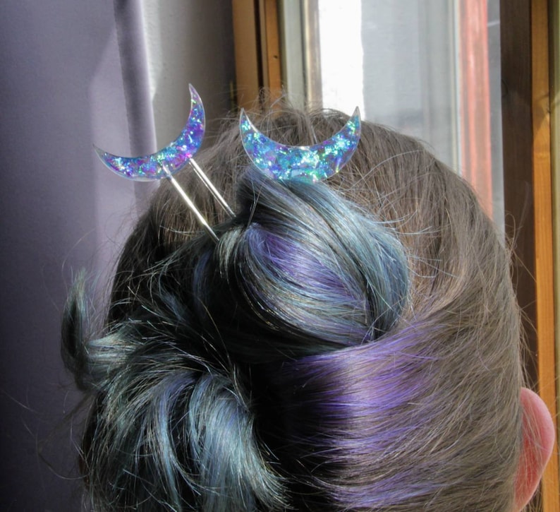 Fairy Hairstick with sparkling crescent moon, hairpin, hair needle image 6