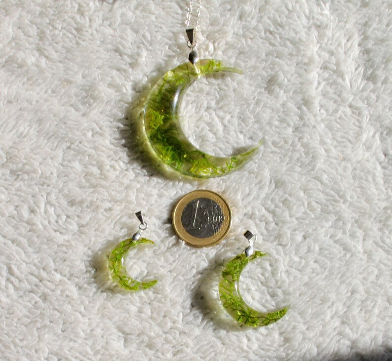 Celestial moon pendant with real moss and epoxy resin image 6