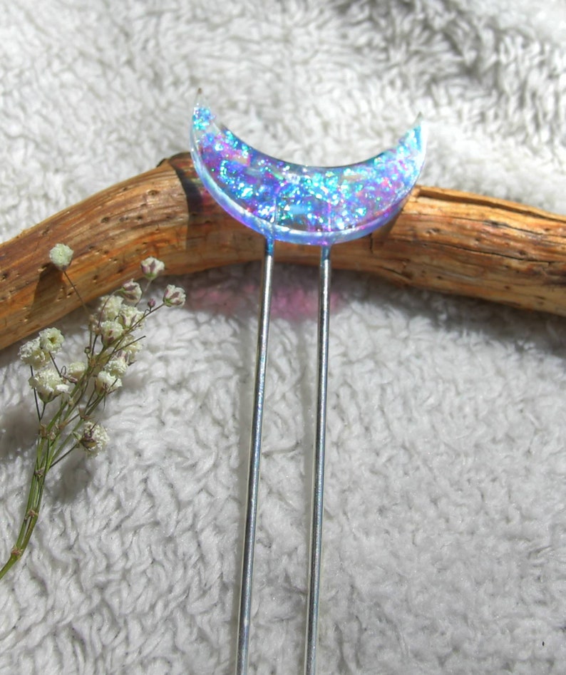 Fairy Hairstick with sparkling crescent moon, hairpin, hair needle image 4