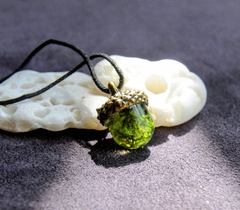 Acorn pendant with real moss and cap in bronze/silver/gold image 2