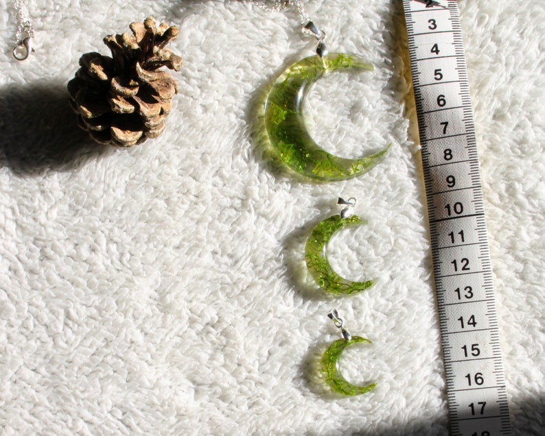 Celestial moon pendant with real moss and epoxy resin image 5