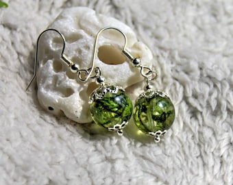Delicate earrings with real moss and epoxy resin