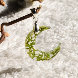 Celestial moon pendant with real moss and epoxy resin image 4