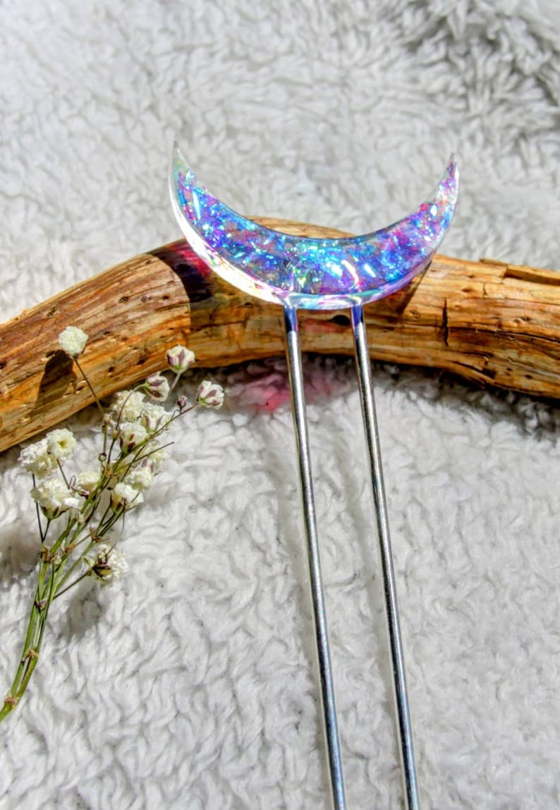 Fairy Hairstick with sparkling crescent moon, hairpin, hair needle image 5