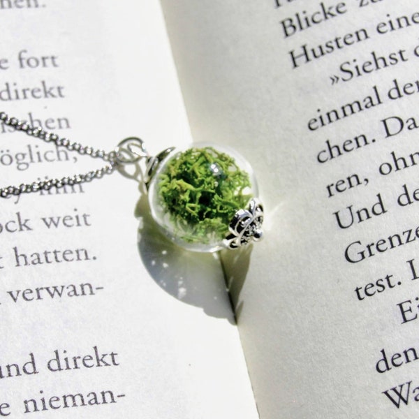 Delicate necklace with real moss in a little glass sphere