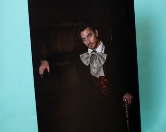 Photo print portrait vampire baron duke dark castle library