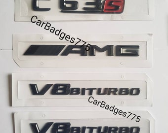 For Mercedes Benz  Gloss Back Red C63S V8 Biturbo AMG Badge Set Badges